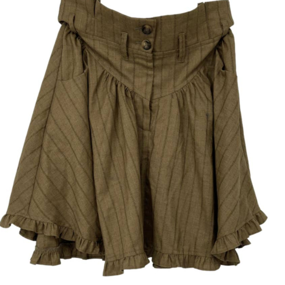 SEE U SOON BROWN STRIPED PAPER BAG WAIST WITH POCKETS SKIRT SIZE 4